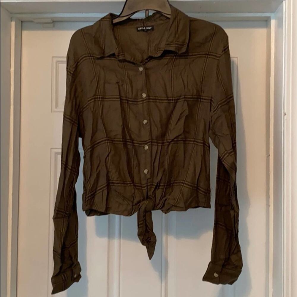 Style Envy Olive Green Striped Long Sleeve Shirt